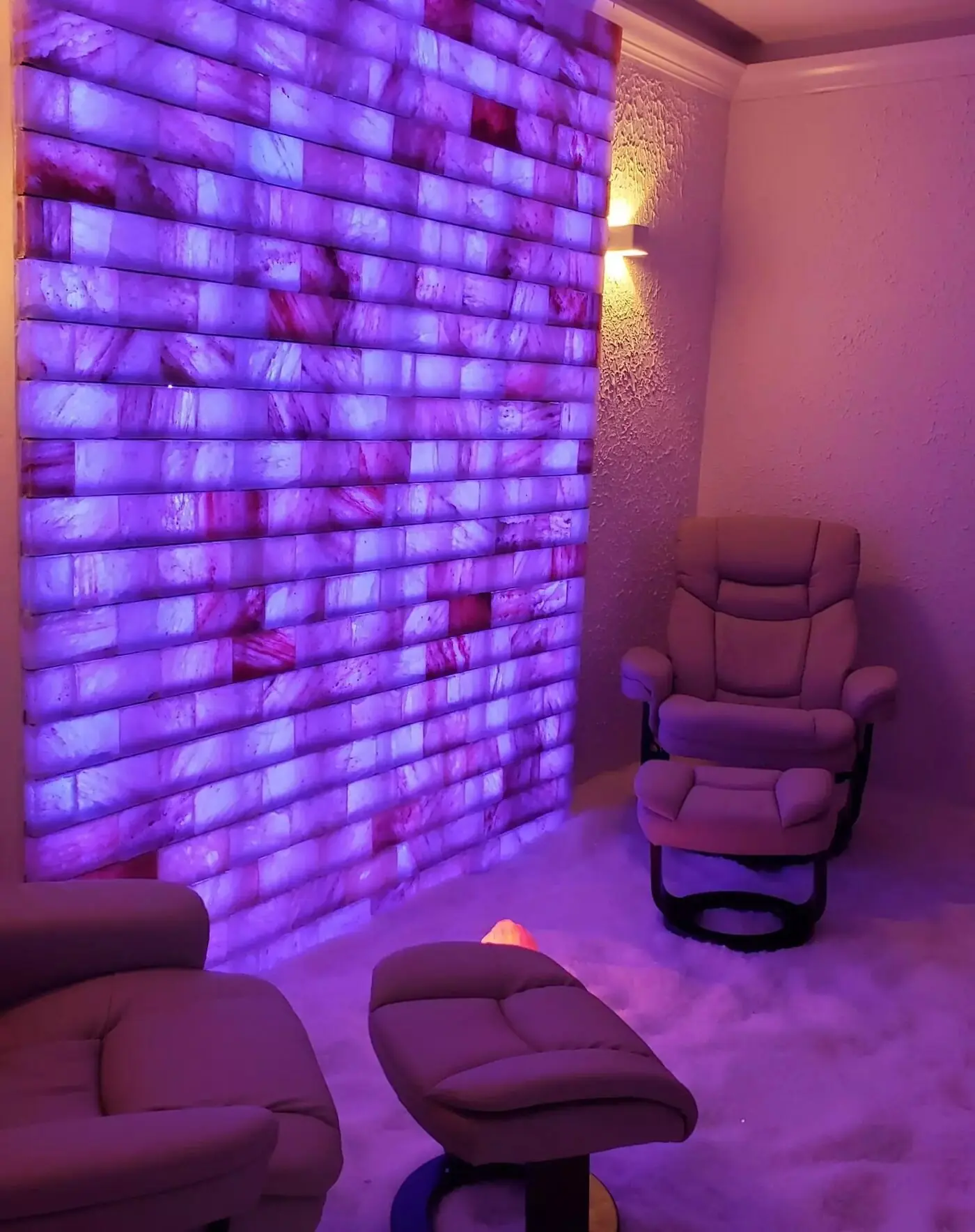 The salt wall lit in violet